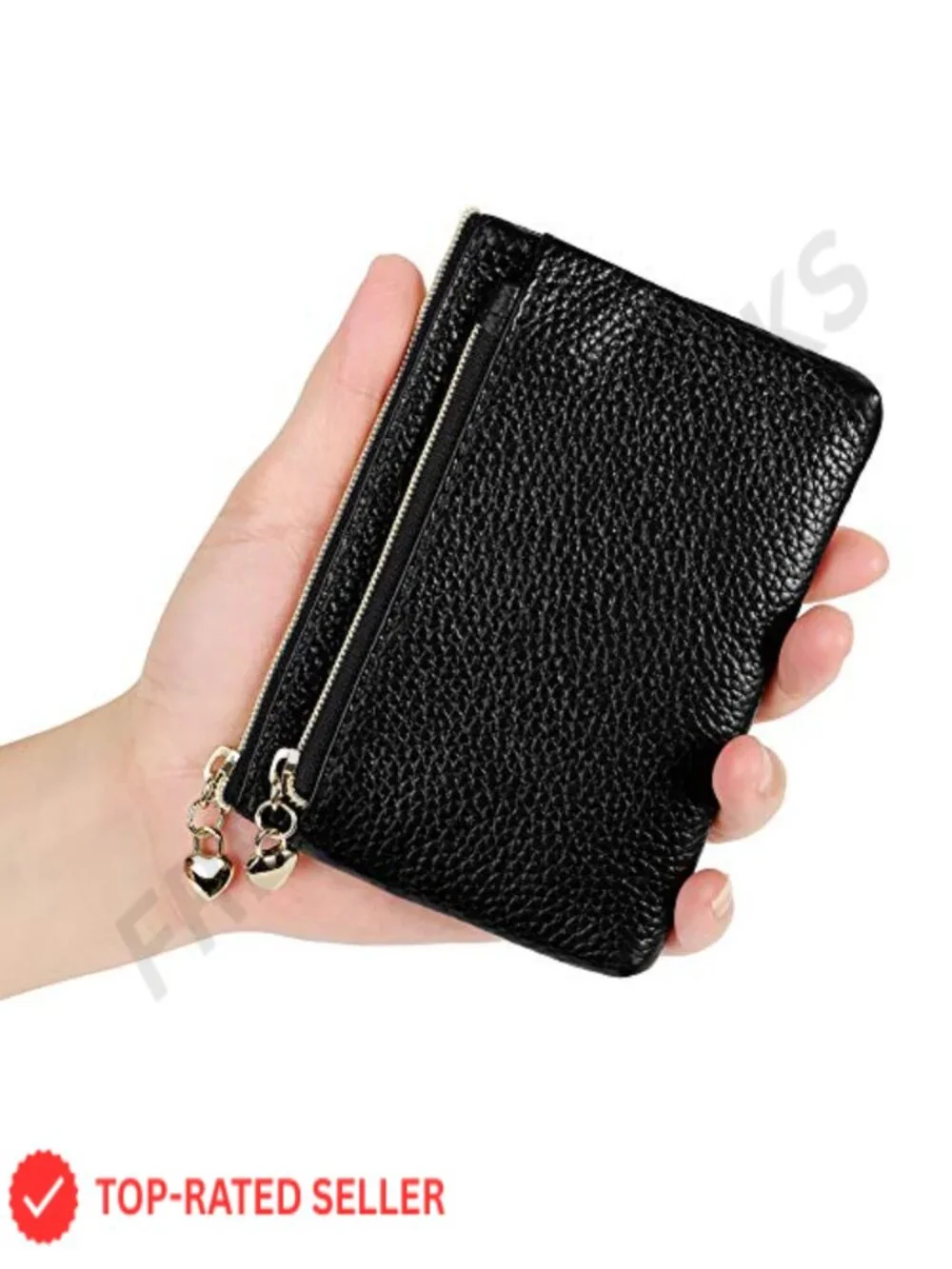 Genuine Leather Coin Purse with 3 Zipper Pockets, Small Travel Wallet